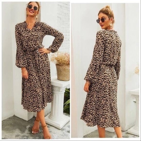 womens dress with long sleeves belted collar and button front size M - Picture 2 of 6